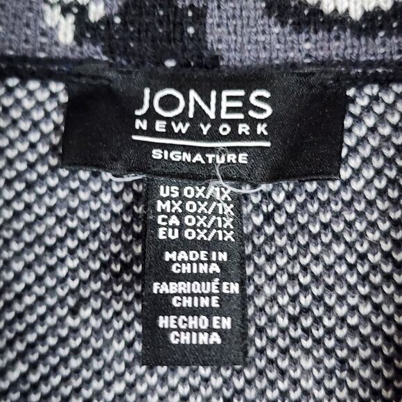 Jones New York Grey Black Leopard Cheetah Print Zip Shawl Sweater - Picture 7 of 9